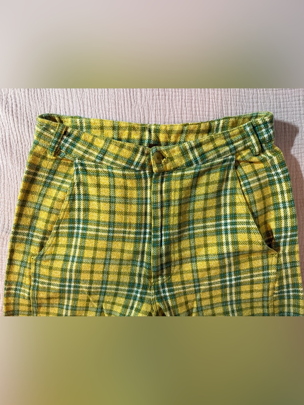 Free People Shape Up Plaid Trousers Yellow Green Wide Leg Pants Flannel Grunge - Picture 3 of 5